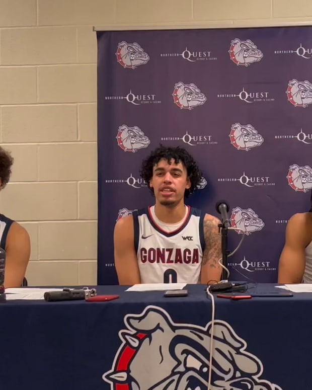 Anton Watson, Julian Strawther and Hunter Sallis talk about Gonzaga's win over Washington